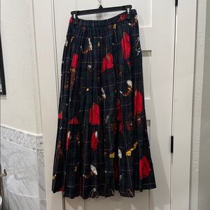 Vintage equestrian Plaid Maxi Skirt - black watch plaid